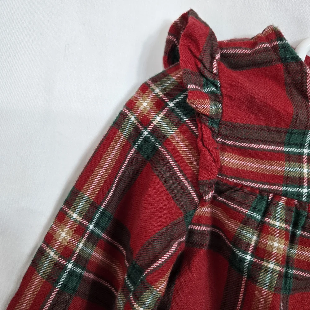 Carters Girl Red Green Ivory Plaid Long Sleeve Ruffle Flannel Holiday Top 2T NWT